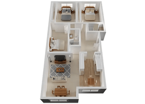Floor plan for 3 beds, 2 baths, 1150 sqft